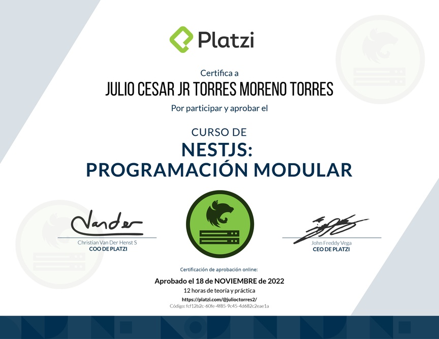 Diploma del Curso de NestJS: Programación Modular, Documentación con Swagger y Deploy