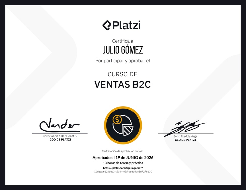 Diploma del Curso de Ventas B2C