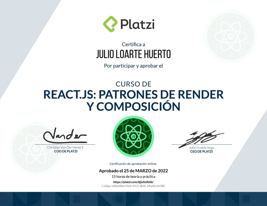 Diploma del Curso de React.js: Patrones de Render y Composición