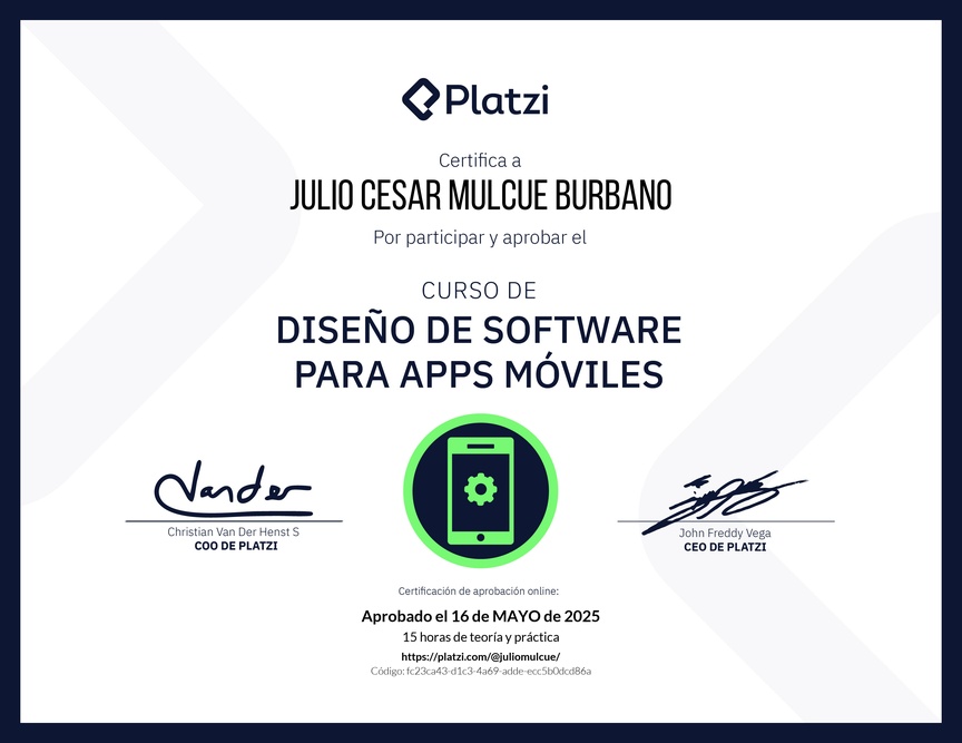 Diploma del Curso de Diseño de Software para Apps Móviles
