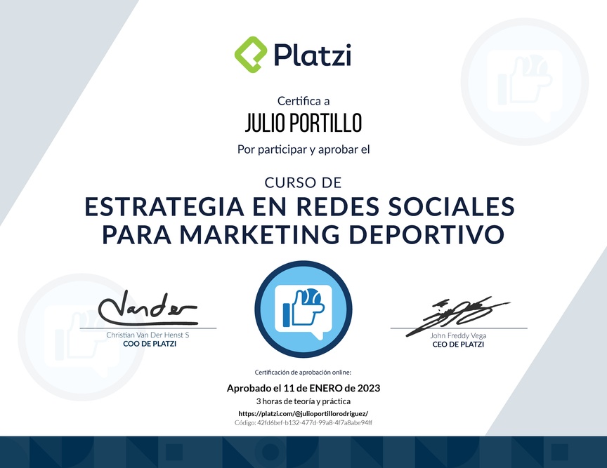Diploma del Curso de Estrategia en Redes Sociales para Marketing Deportivo