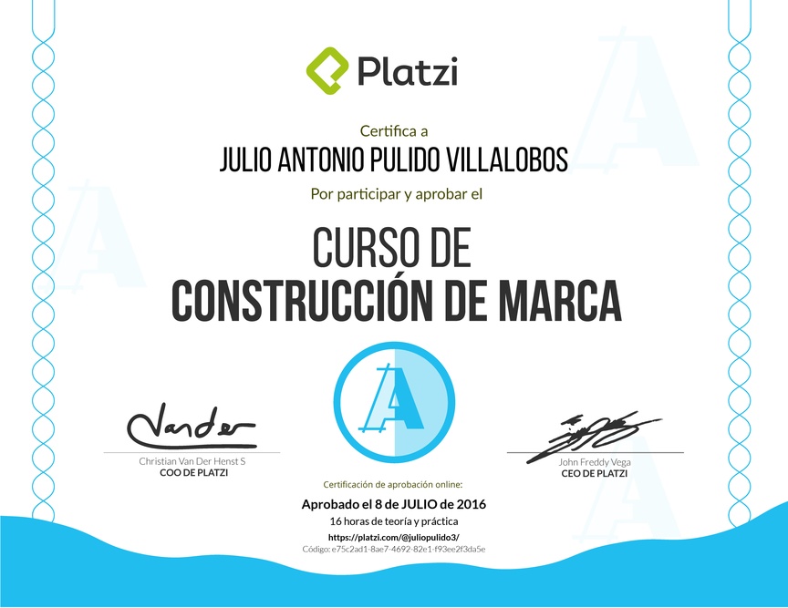 Diploma del Curso de Construcción de Marca 2016