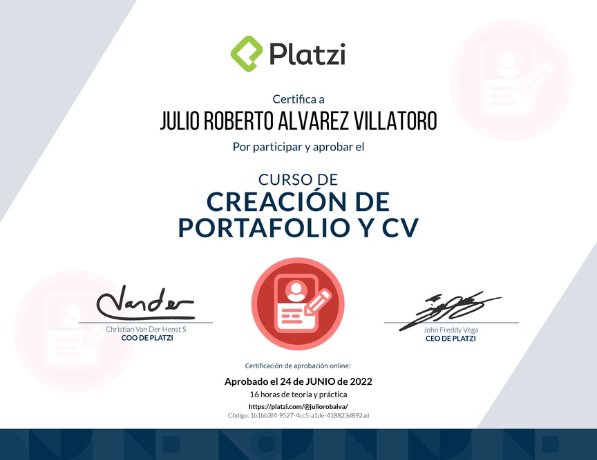 Diploma del Curso de Creación de Portafolio y CV