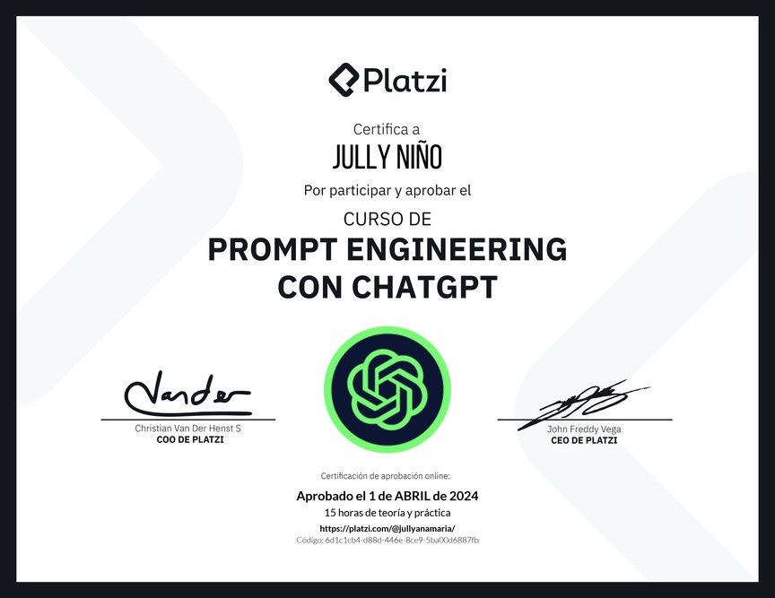 Diploma del Curso de Prompt Engineering con ChatGPT