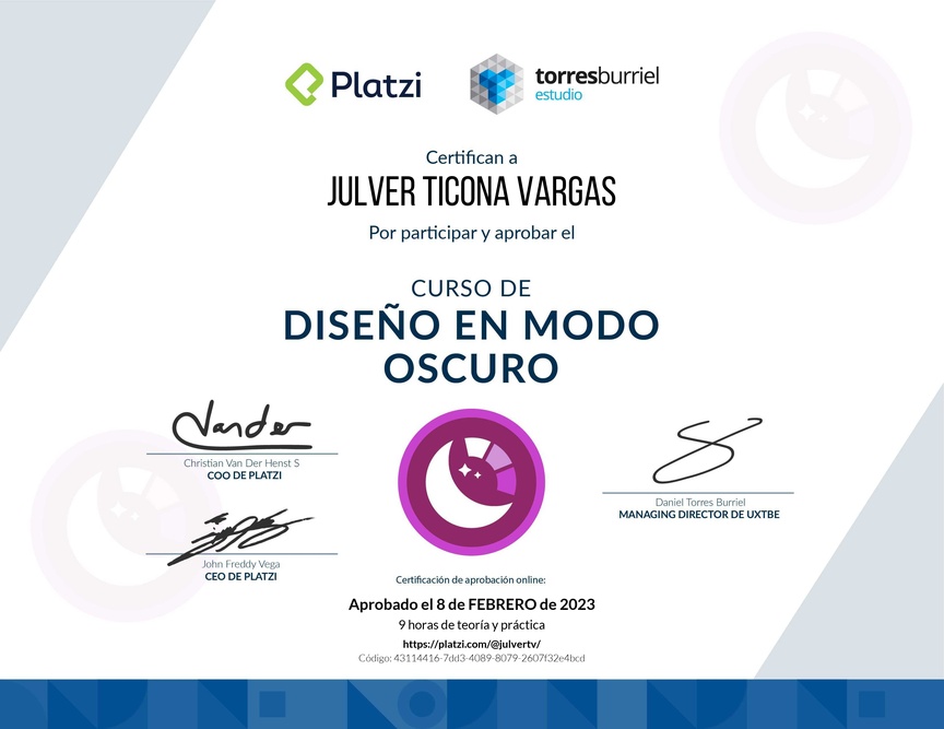 Diploma del Curso de Diseño en Modo Oscuro