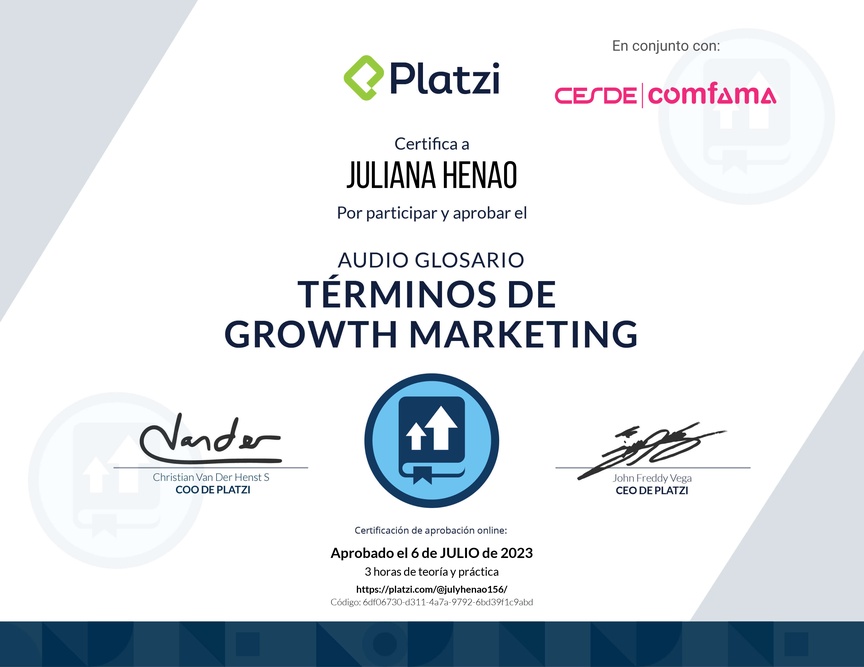 Diploma de Audioglosario: Aprende los Términos Básicos de Growth Marketing