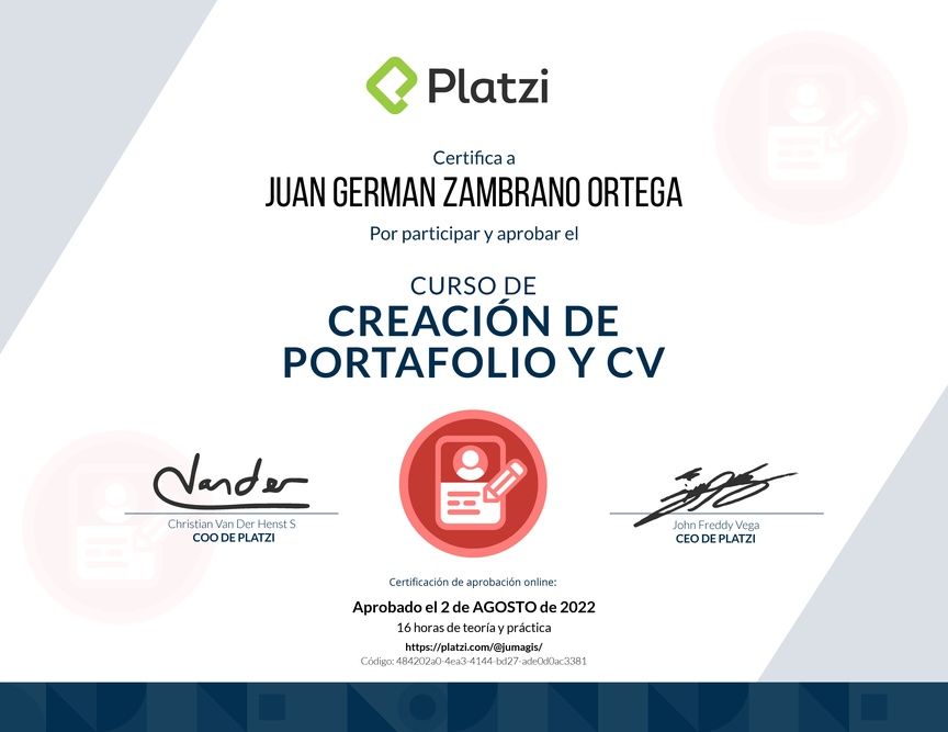 Diploma del Curso de Creación de Portafolio y CV