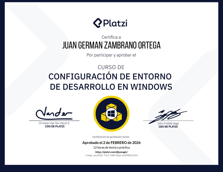 Diploma del Curso de Configuración de Entorno de Desarrollo en Windows