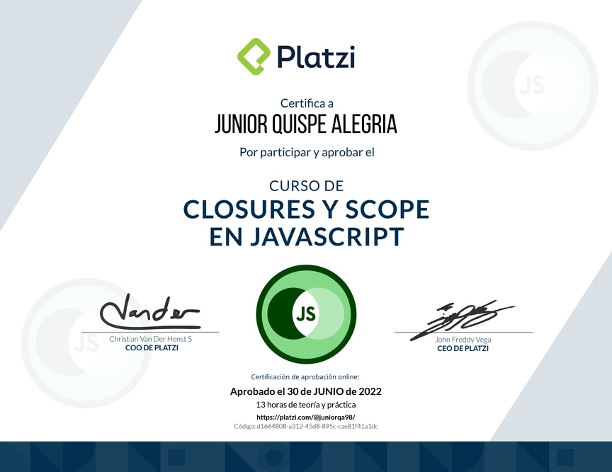 Diploma del Curso de Closures y Scope en JavaScript