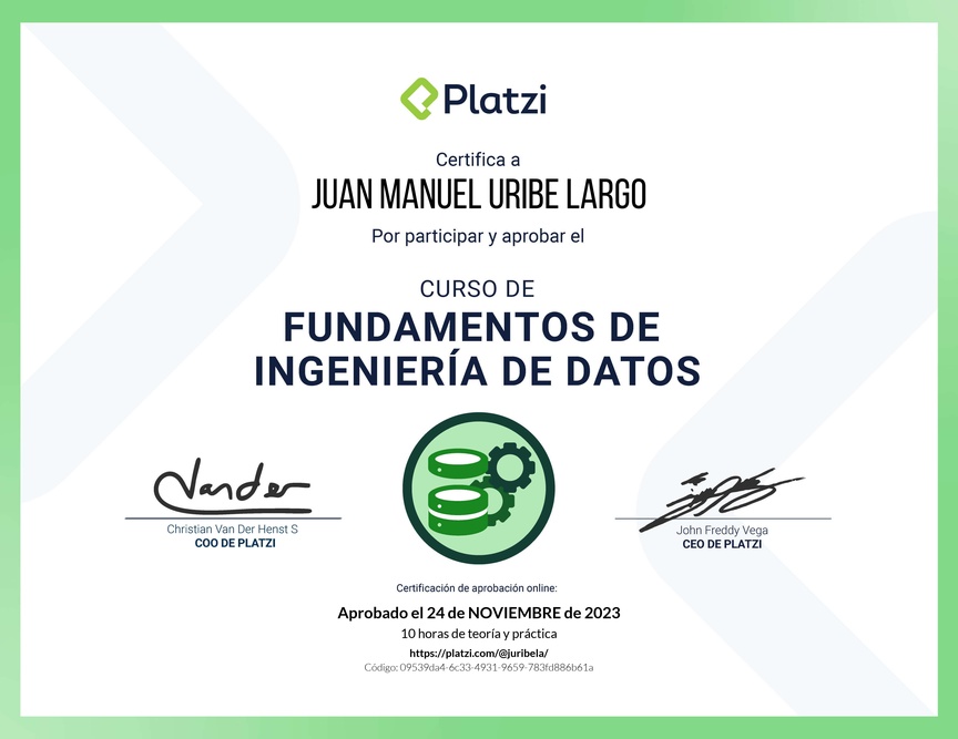 Diploma del Curso de Fundamentos de Ingeniería de Datos