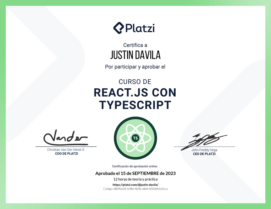 Diploma del Curso de React.js con TypeScript
