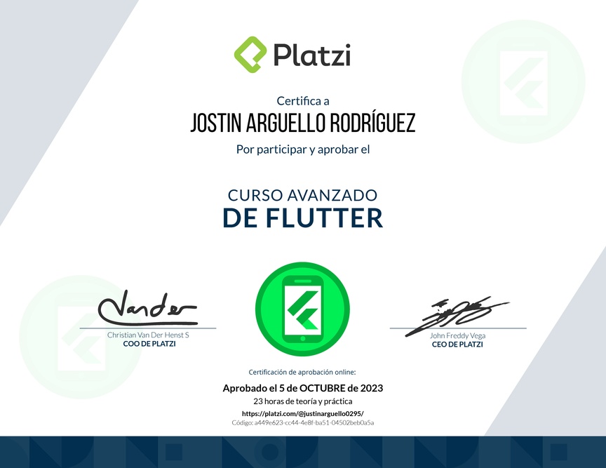 Diploma del Curso Avanzado de Flutter
