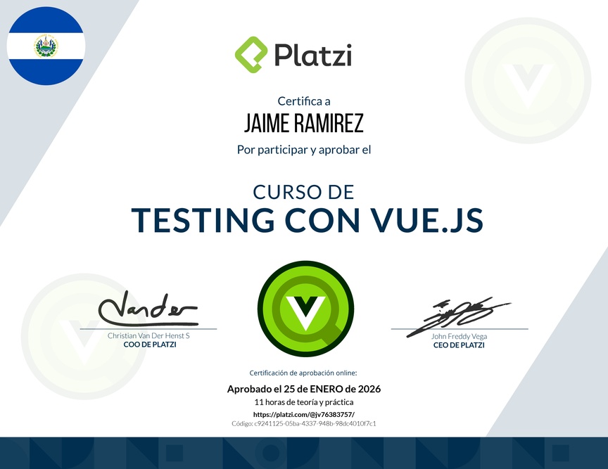 Diploma del Curso de Testing con Vue.js 2