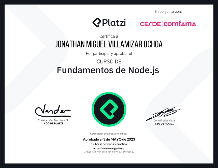 Diploma del Curso de Fundamentos de Node.js