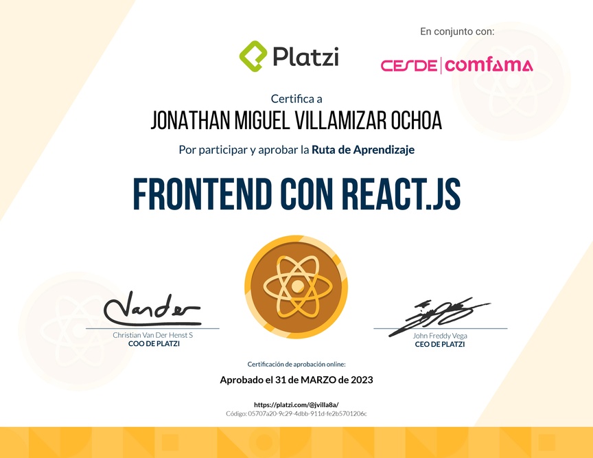 Diploma de la Ruta de Aprendizaje de Frontend a profundidad con React.js