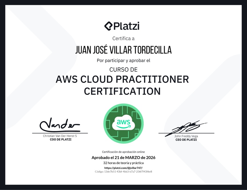 Diploma del Curso AWS Cloud Practitioner Certification