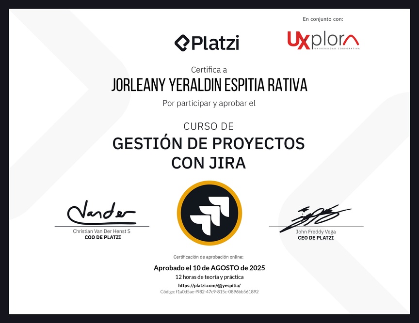 Diploma del Curso de Gestión de Proyectos con Jira