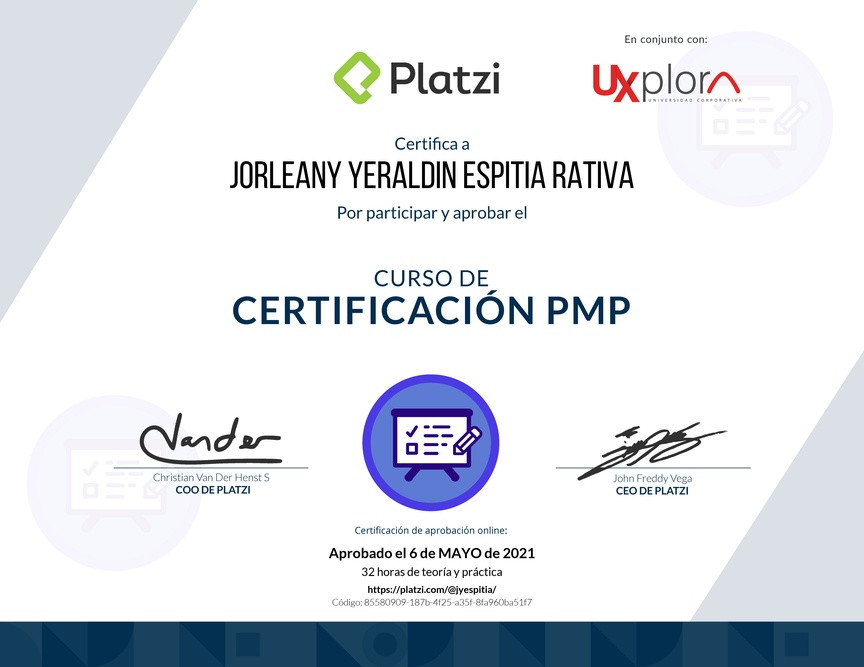 Diploma del Curso de Certificación PMP - 2017