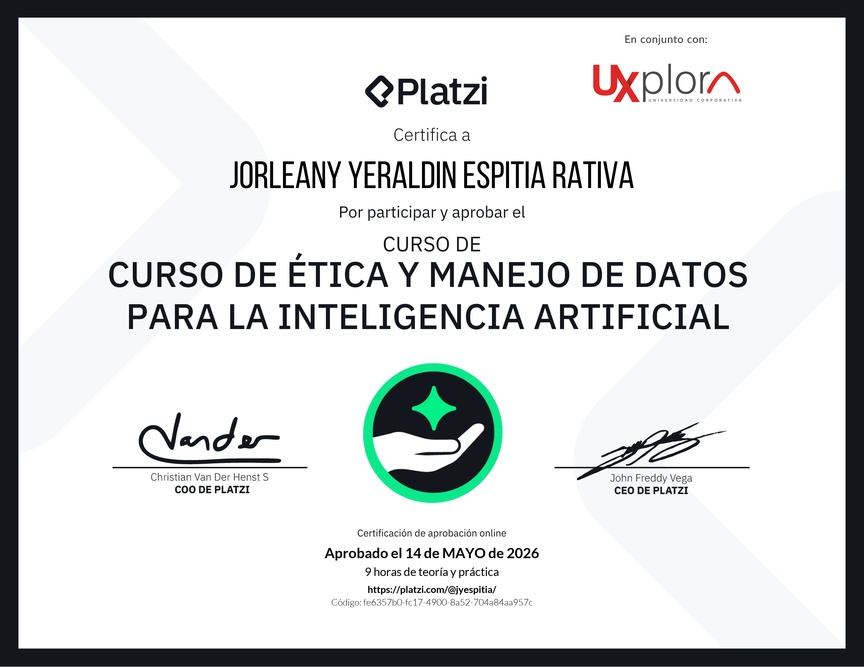 Diploma del Curso de Ética y Manejo de Datos para Inteligencia Artificial