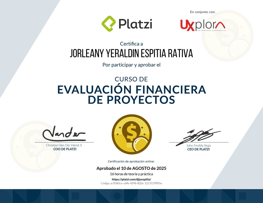 Diploma del Curso de Evaluación Financiera de Proyectos