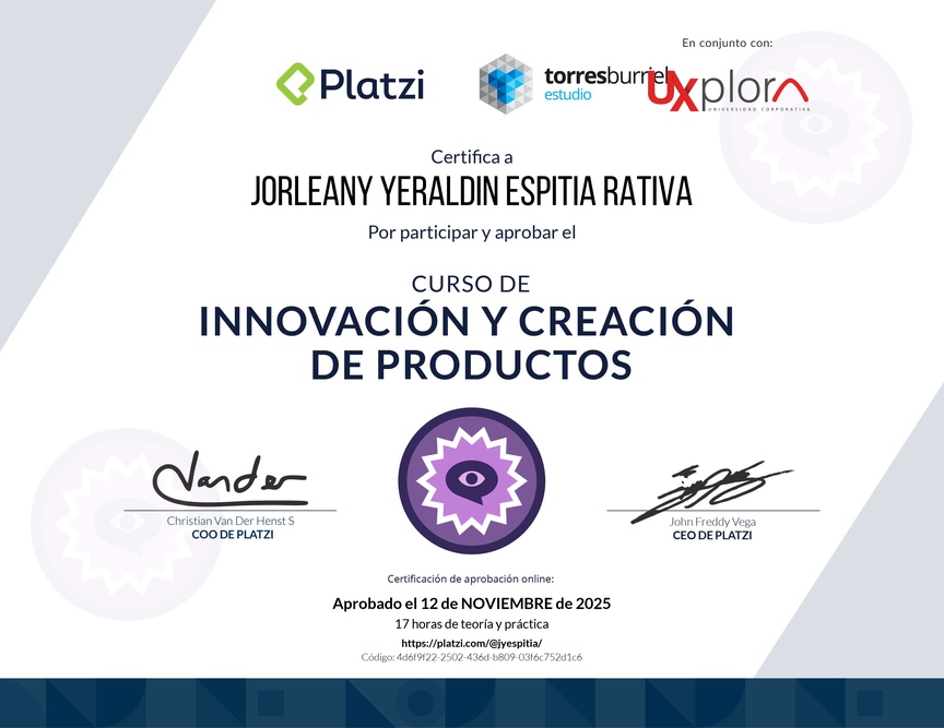 Diploma del Curso de Innovación y Creación de Productos