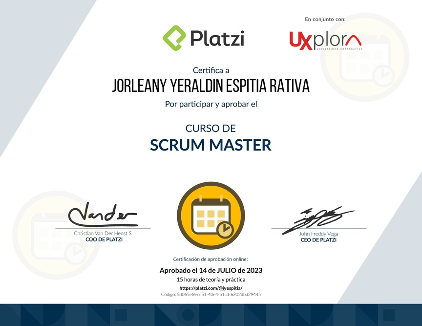 Diploma del Curso de Scrum Master