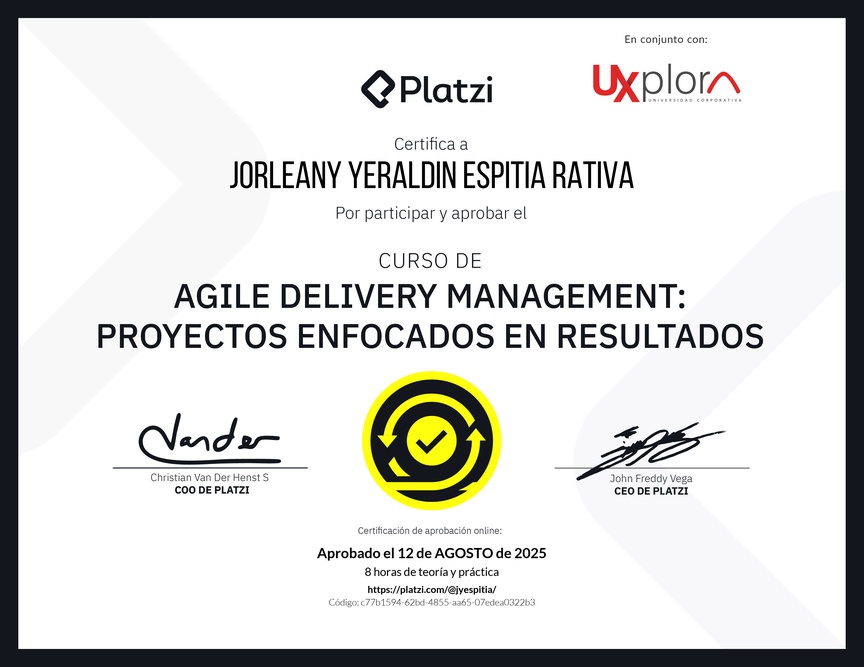 Diploma del Curso de Agile Delivery Management: Proyectos Enfocados en Resultados