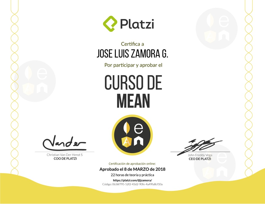 Diploma del Curso de MEAN 2017