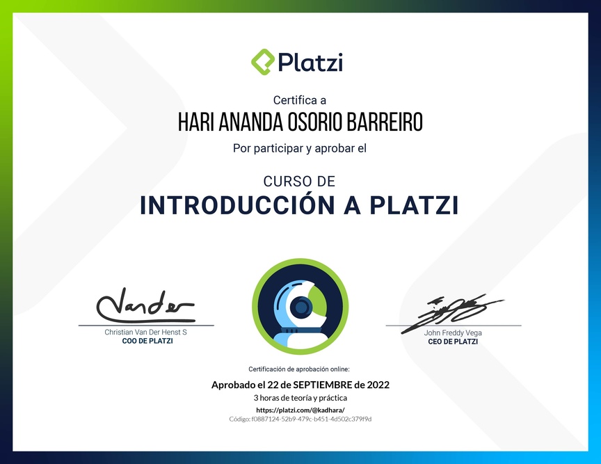 Diploma del Curso de Introducción a Platzi