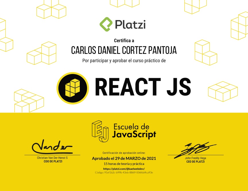 Diploma del Curso Práctico de React JS 2019