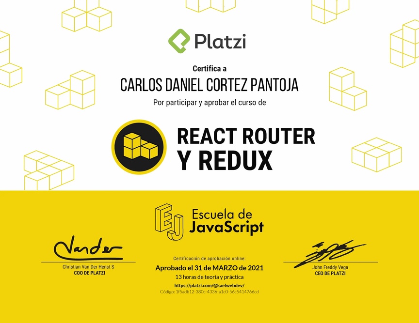 Diploma del Curso de React Router 5 y Redux