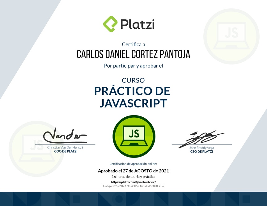 Diploma del Curso Práctico de JavaScript