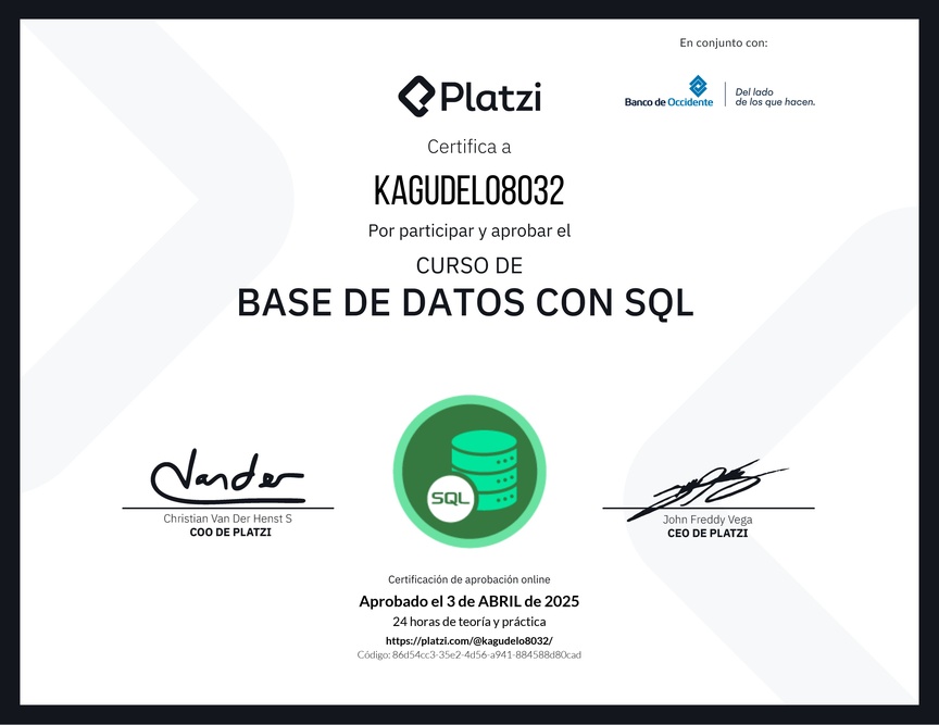 Diploma del Curso de Bases de Datos con SQL