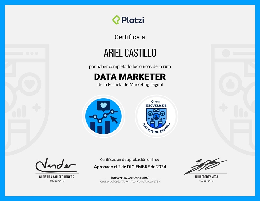 Diploma de la Ruta de Aprendizaje de Data Marketer