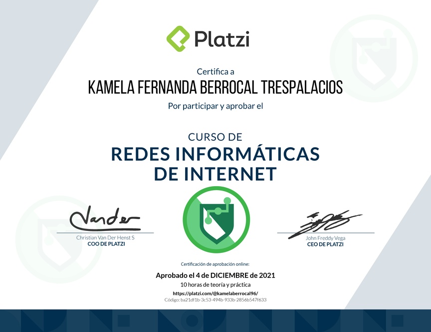 Diploma del Curso de Redes Informáticas de Internet