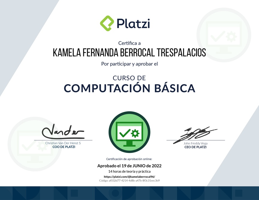 Diploma del Curso Básico de Computadores e Informática