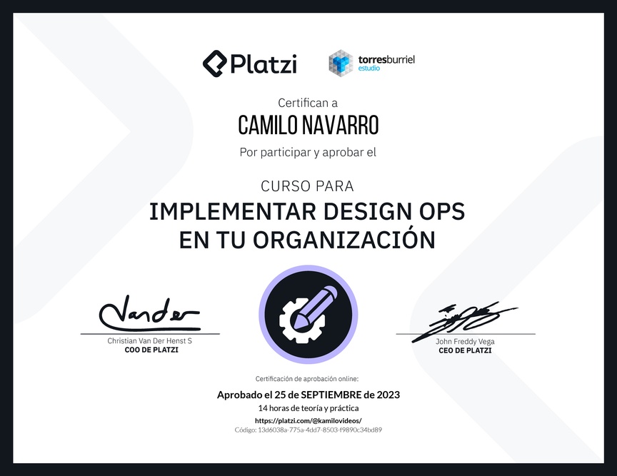 Diploma del Curso para Implementar Design Ops en tu organización