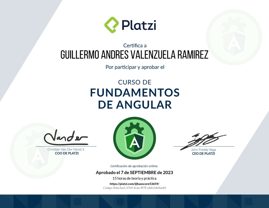 Diploma del Curso de Fundamentos de Angular