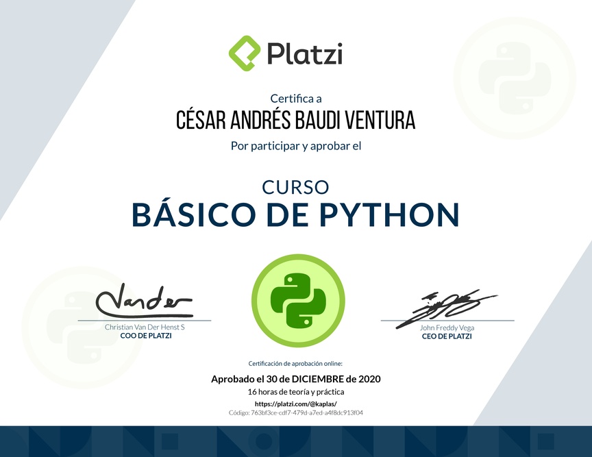 Diploma del Curso Básico de Python
