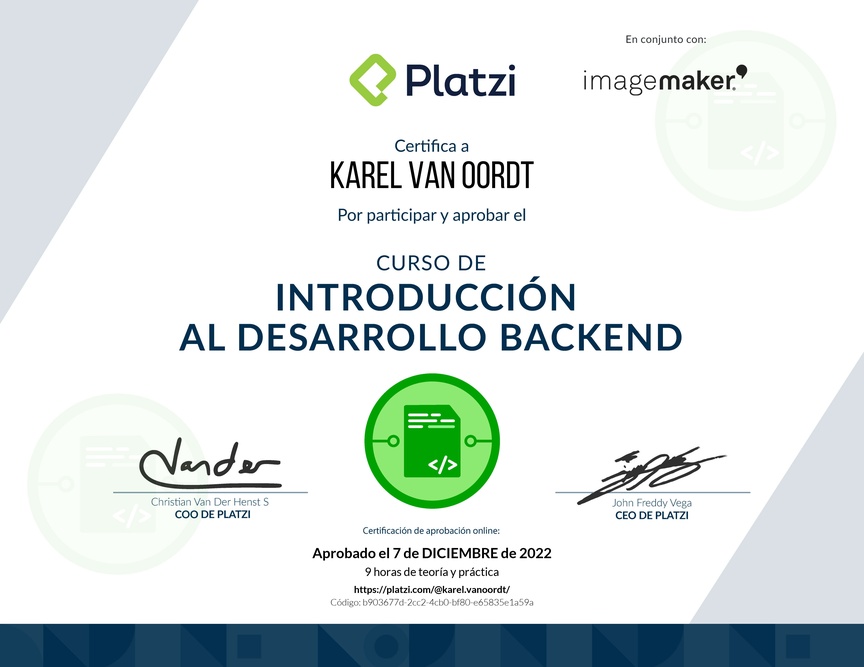 Diploma del Curso de Introducción al Desarrollo Backend