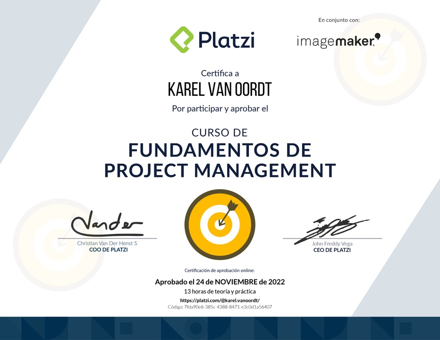 Diploma del Curso de Fundamentos de Project Management