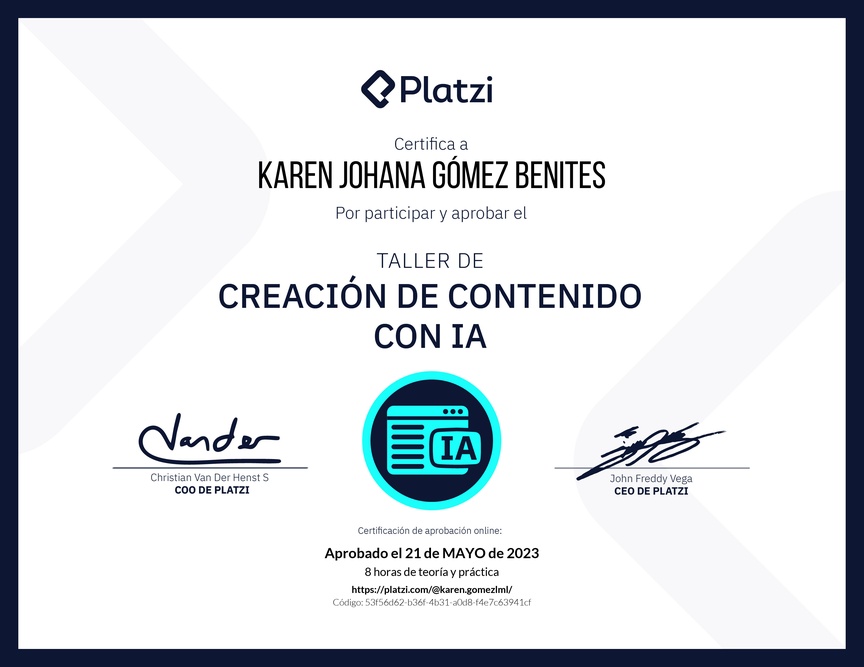 Diploma de Taller de Creación de Contenido con Inteligencia Artificial