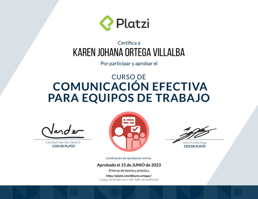 Diploma del Curso de Comunicación Efectiva para Equipos de Trabajo
