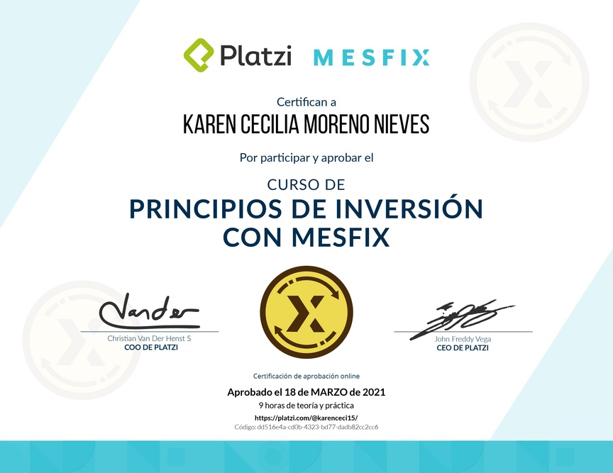 Diploma del Curso de Principios de Inversión con Mesfix