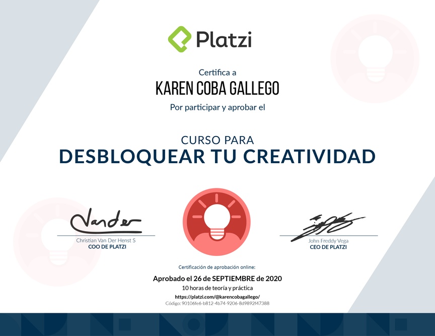 Diploma de Audiocurso de Desarrollo de Creatividad para tu Vida Profesional