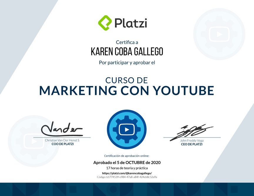 Diploma del Curso de Marketing con YouTube