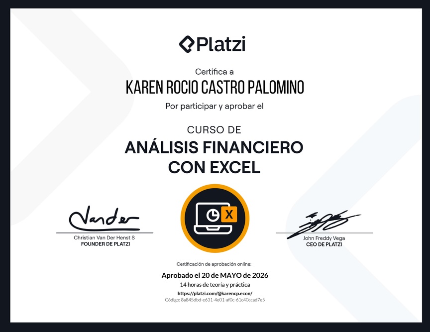 Diploma del Curso de Análisis Financiero con Excel