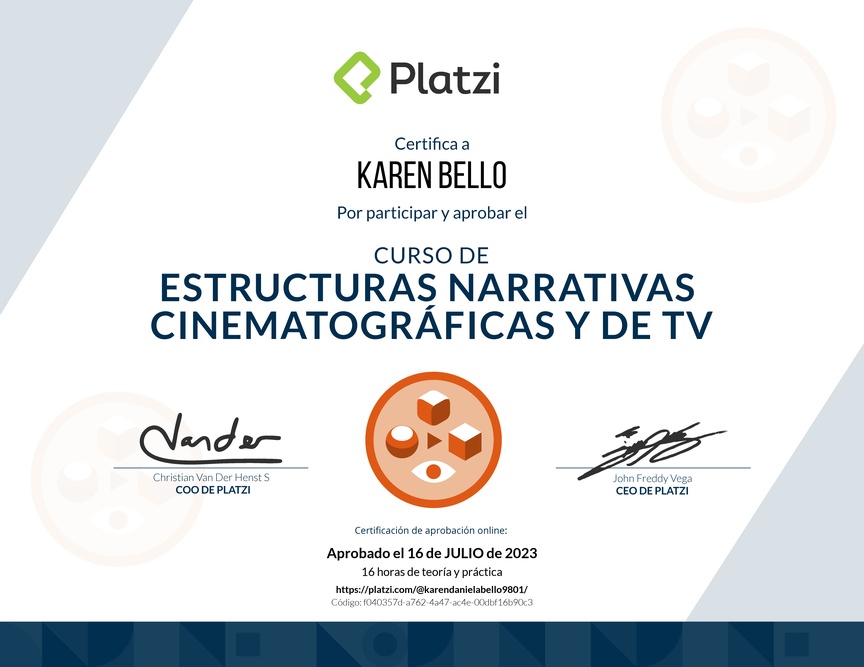 Diploma del Curso de Estructuras Narrativas para guiones