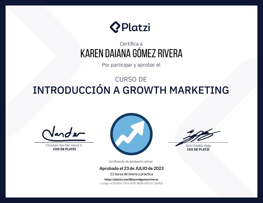 Diploma del Curso de Growth Marketing para Startups: Técnicas y Enfoques -2023