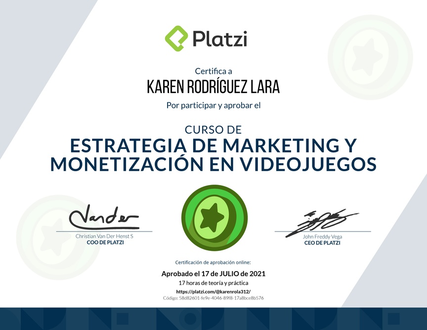 Diploma del Curso de Estrategia de Marketing y Monetización en Videojuegos